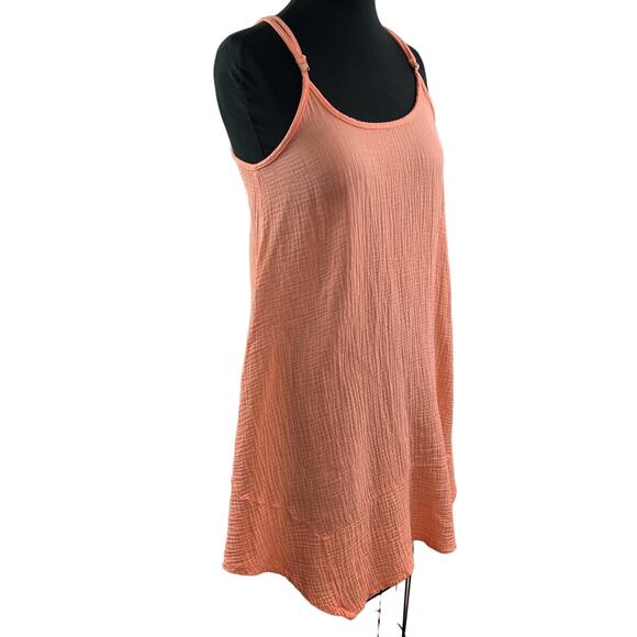 BOBI Coral Orange Scoop Neck Sleeveless Gauze Cotton Seersucker Mini Dresss S - Picture 4 of 10